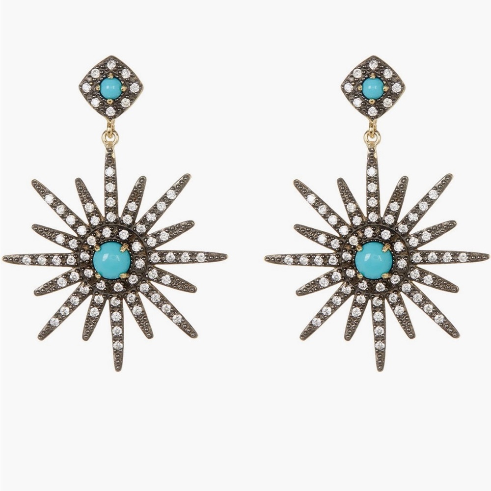Adornia 14K yellow gold plated turquoise with Swarovski crystal earrings